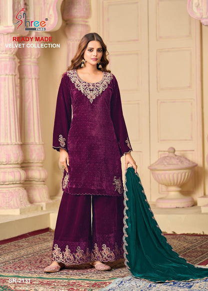 Sr 2131 Shree Fabs Readymade Velvet Suits Wholesale