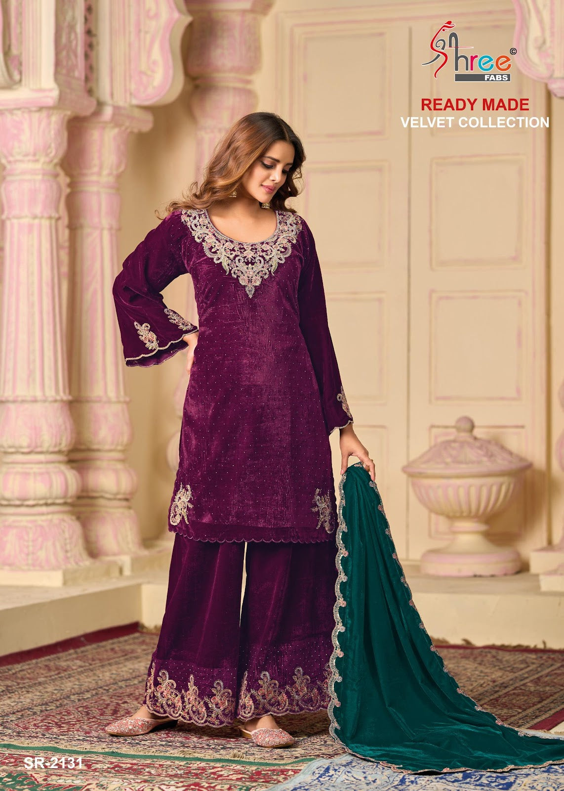 Sr 2131 Shree Fabs Readymade Velvet Suits Wholesale
