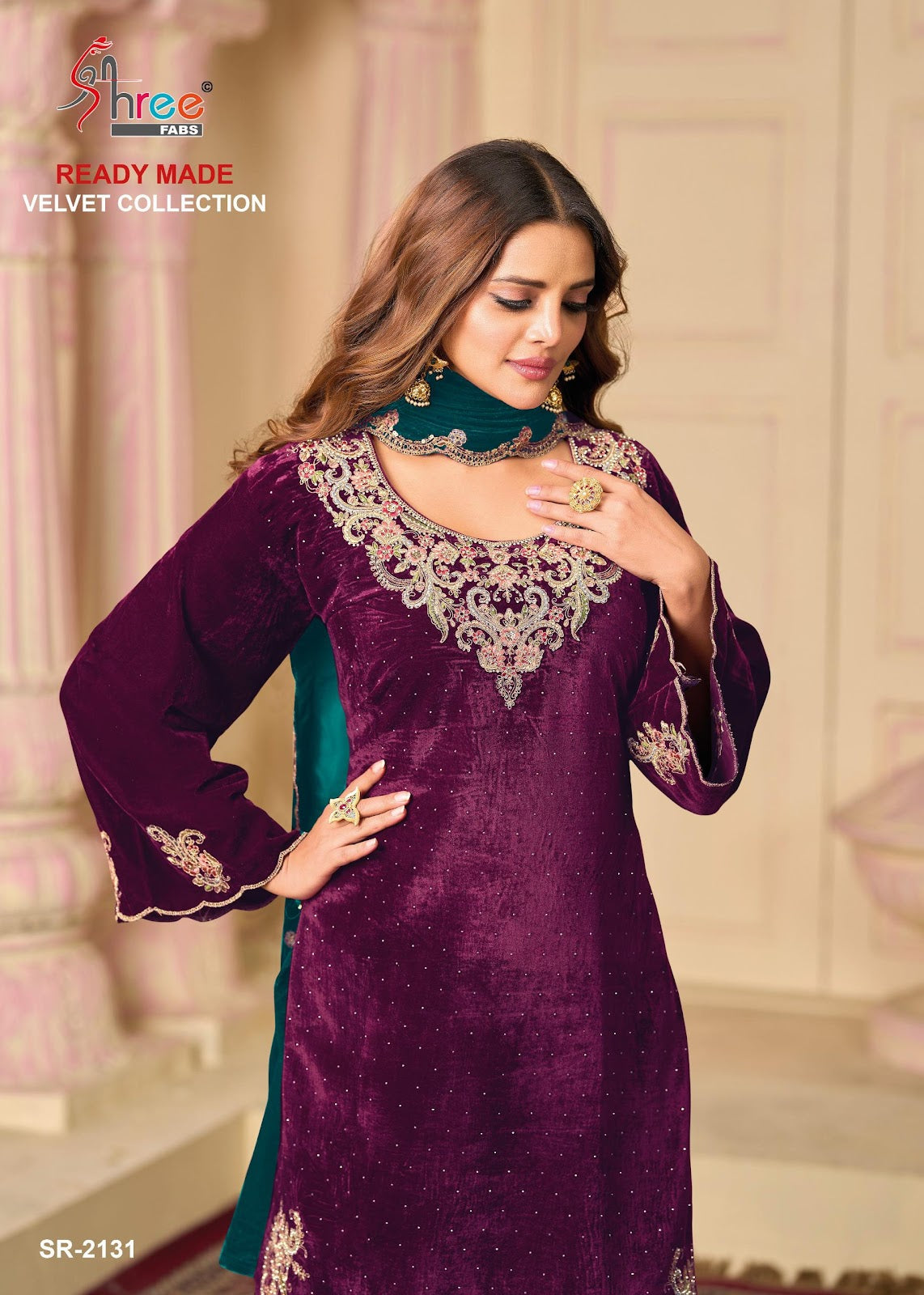 Sr 2131 Shree Fabs Readymade Velvet Suits Wholesale