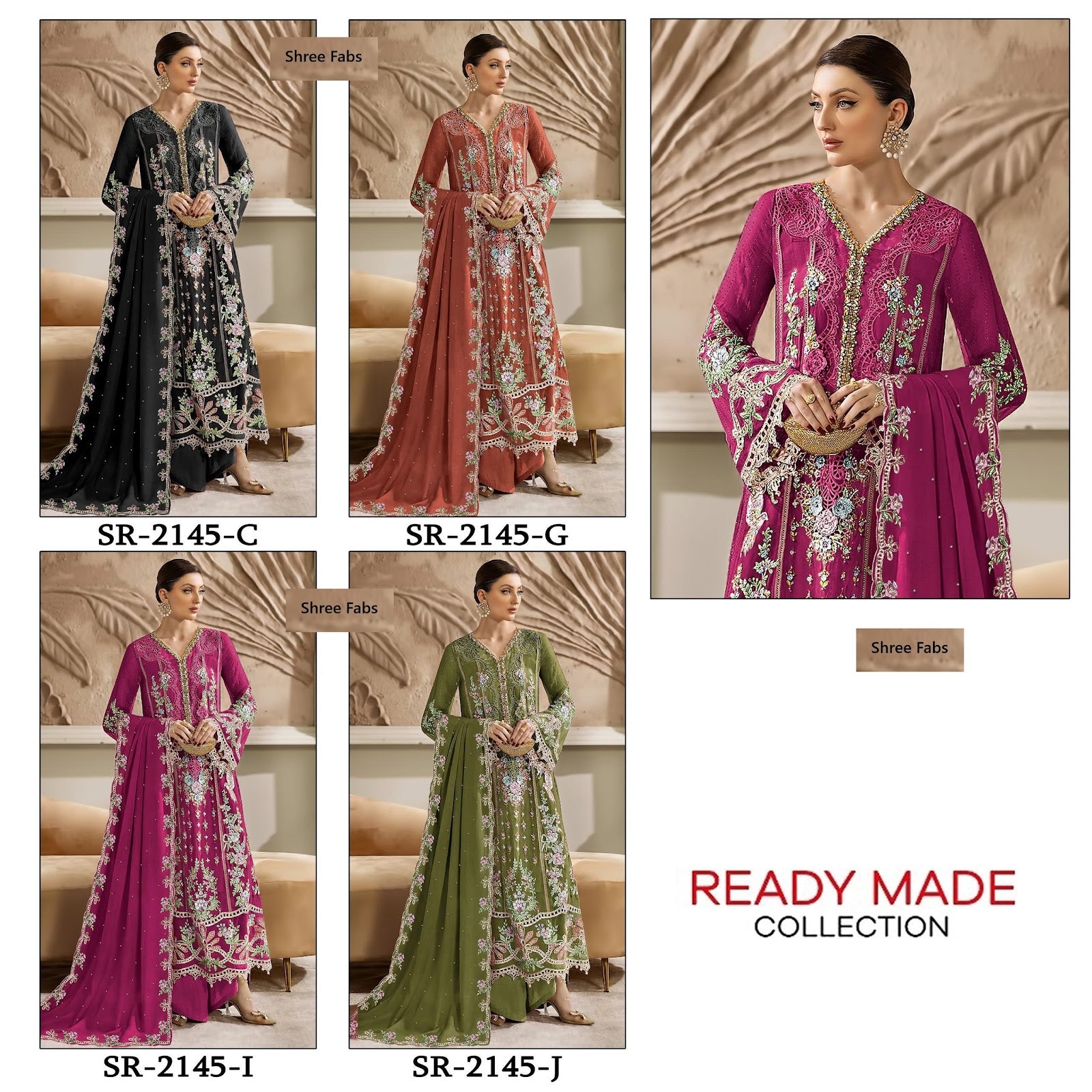 Sr 2145 Cgij Shree Fabs Chiffon Pakistani Readymade Suits Exporter
