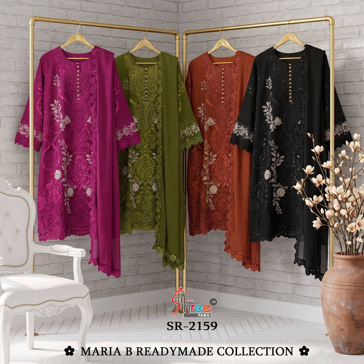 Sr 2159 Maria B Shree Fabs Chiffon Pakistani Readymade Suits Wholesaler Ahmedabad