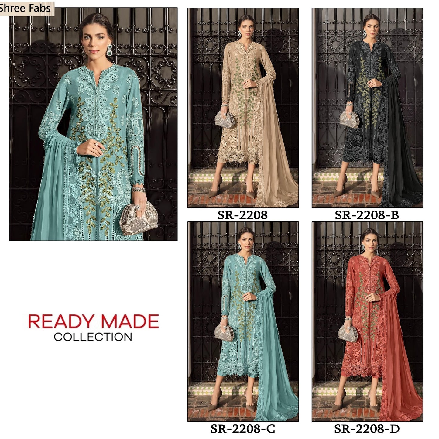 Sr 2208 Shree Fabs Chiffon Pakistani Readymade Suits Exporter Gujarat