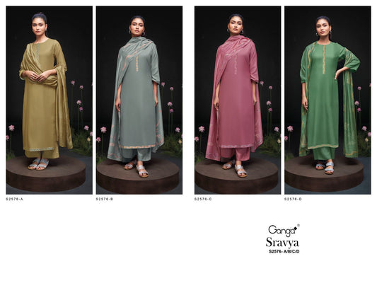Sravya 2576 Ganga Cotton Silk Plazzo Style Suits Supplier