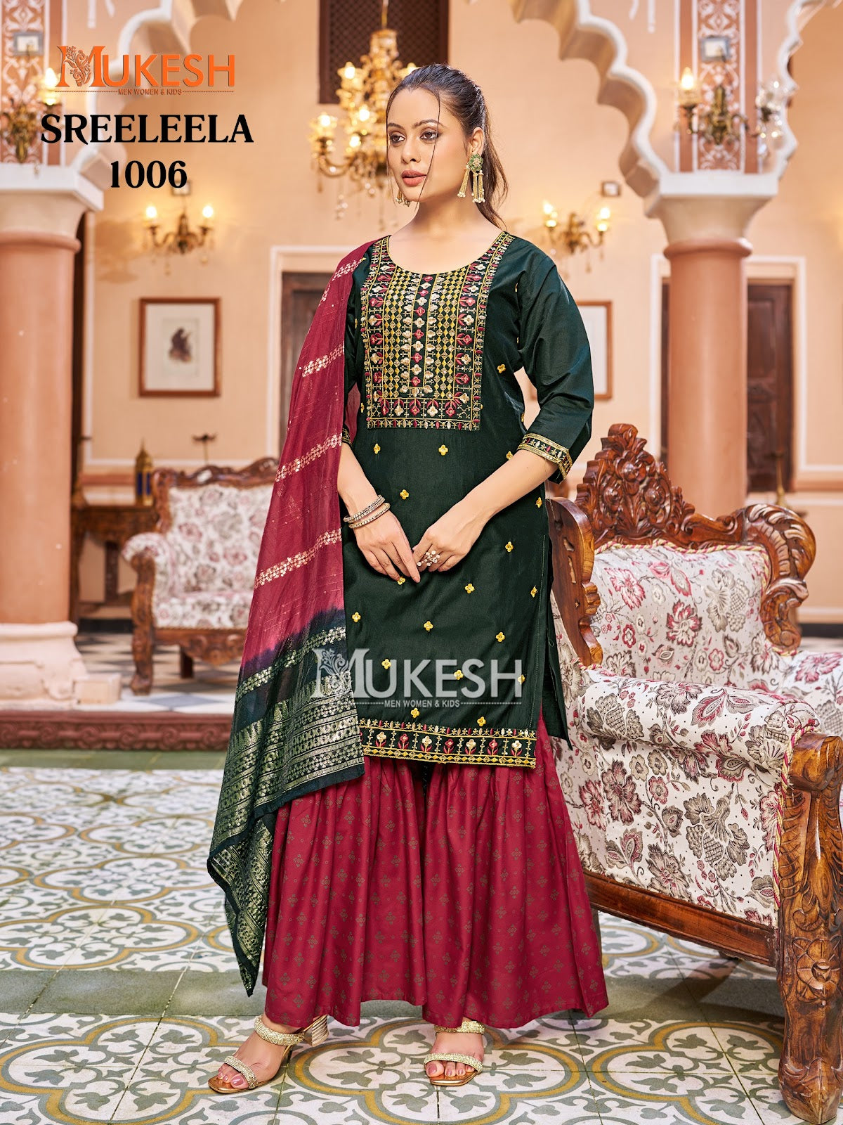Sreeleela Mukesh Banwery Gadwal Silk Readymade Sharara Suits Exporter India