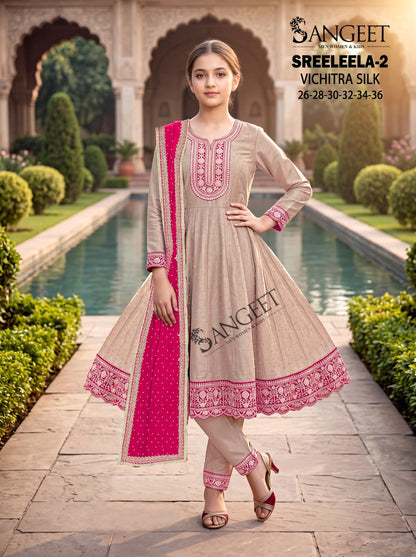 Sreeleela 2 Sangeet Vichitra Girls Readymade Anarkali Suits Supplier Gujarat