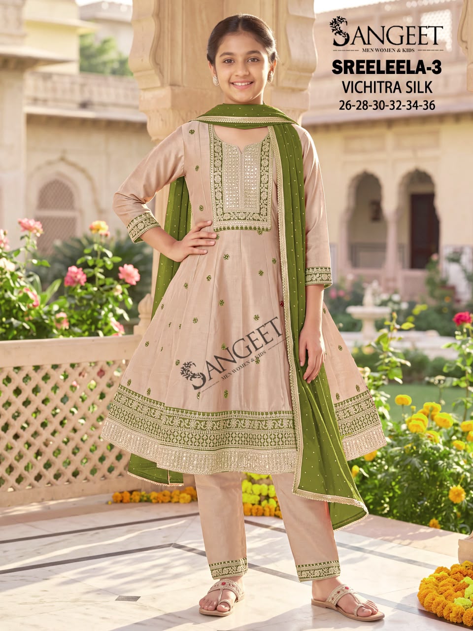 Sreeleela 3 Sangeet Vichitra Silk Girls Readymade Anarkali Suits Wholesaler Gujarat