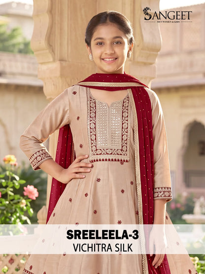 Sreeleela 3 Sangeet Vichitra Silk Girls Readymade Anarkali Suits Wholesaler Gujarat