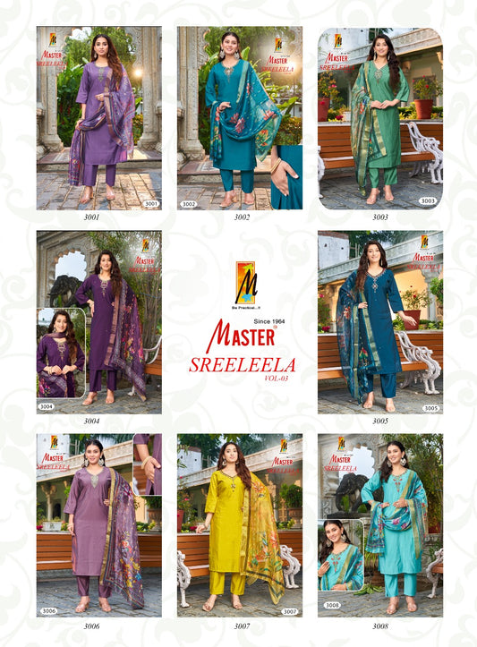 Sreeleela Vol 3 Master Roman Silk Readymade Pant Style Suits Wholesaler India