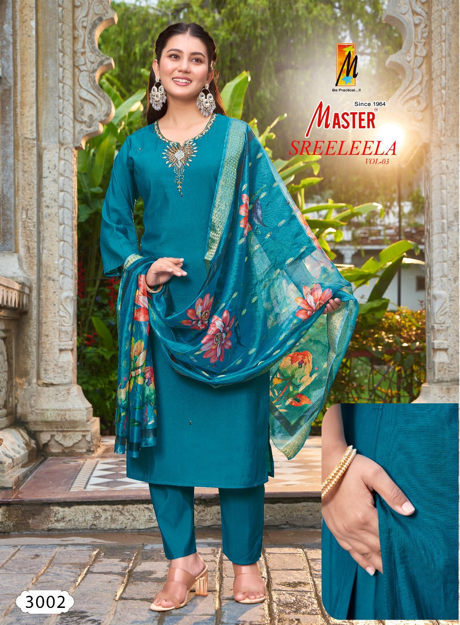 Sreeleela Vol 3 Master Roman Silk Readymade Pant Style Suits Wholesaler India
