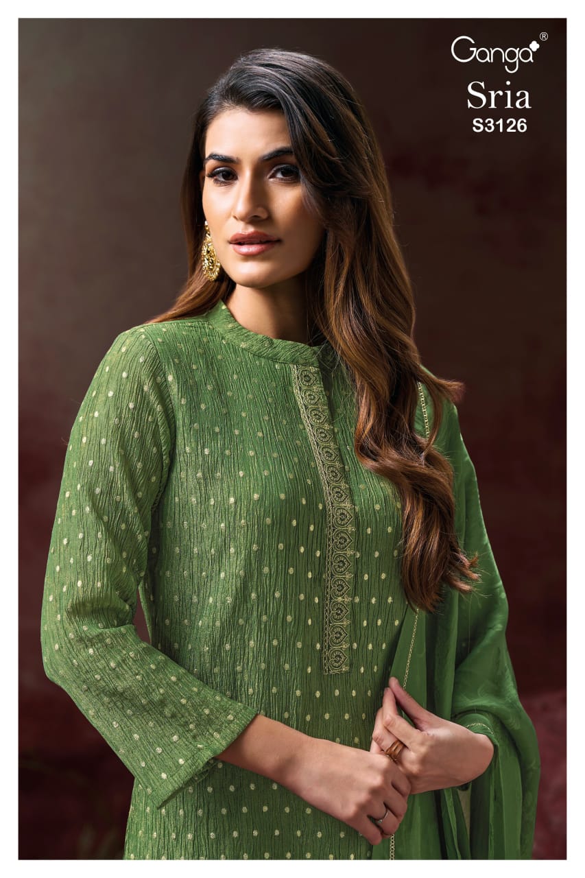 Sria 3126 Ganga Wrinkle Plazzo Style Suits Wholesale