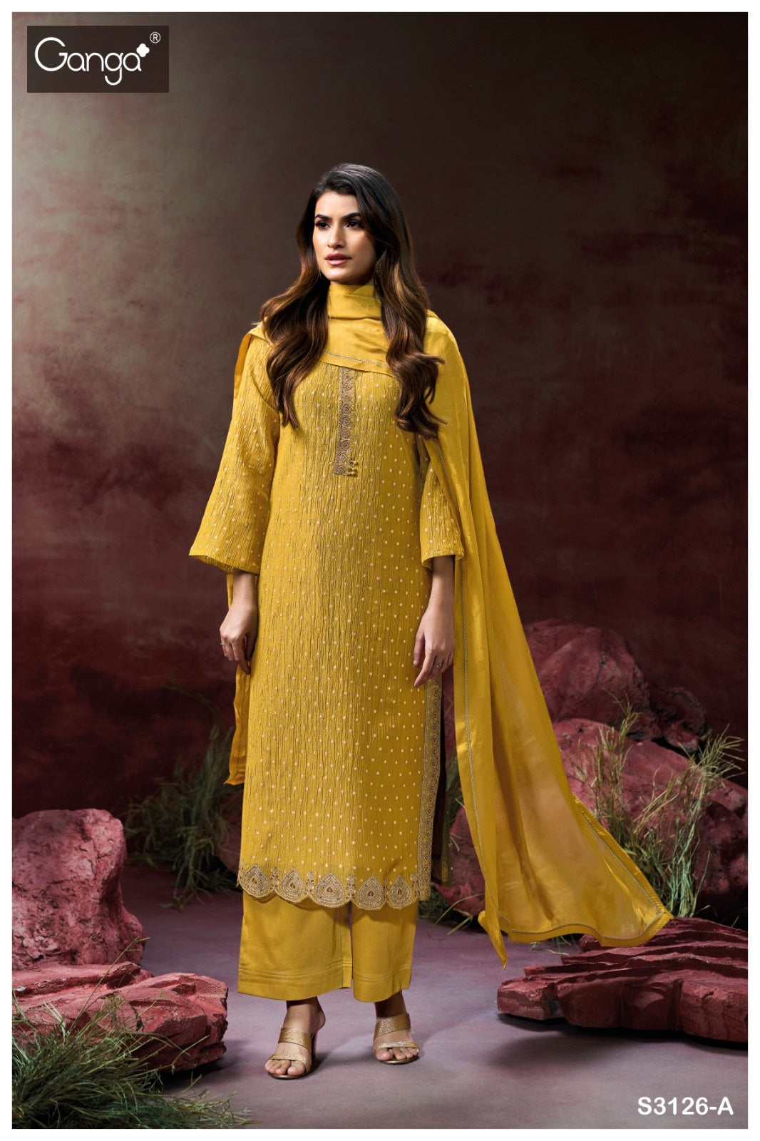 Sria 3126 Ganga Wrinkle Plazzo Style Suits Wholesale