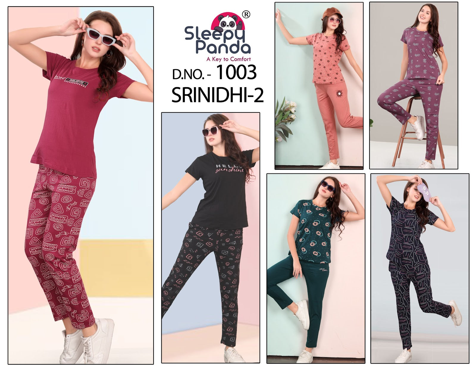 Srinidhi 2 Sleepy Panda Hosiery Cotton Pyjama Night Suits Wholesale Price