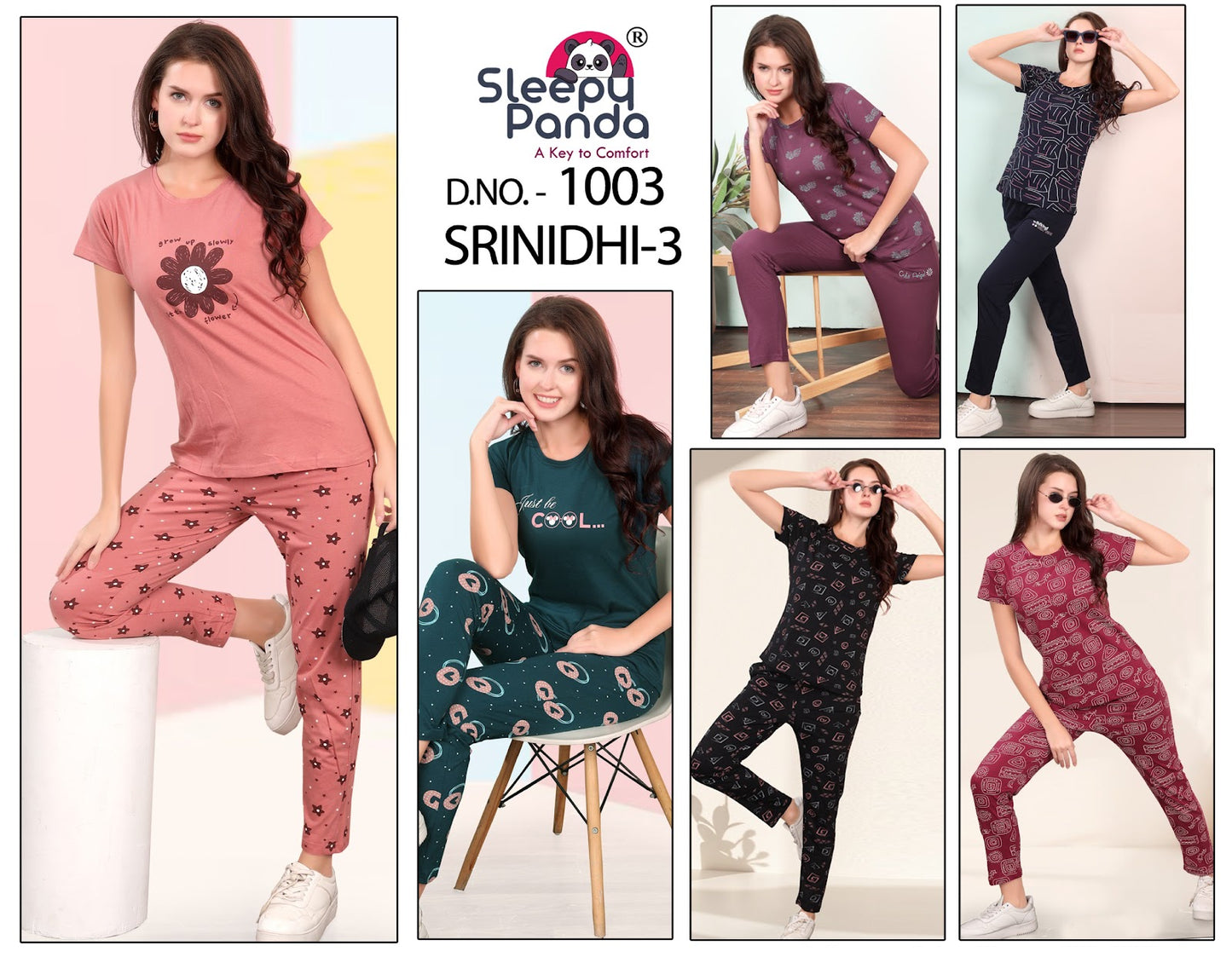 Srinidhi 3 Sleepy Panda Hosiery Cotton Pyjama Night Suits Manufacturer Gujarat