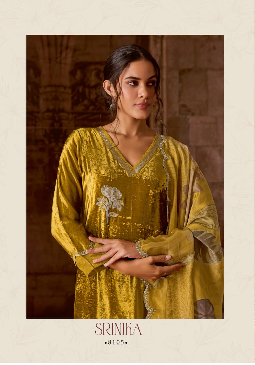 Srinika Sahiba Pure Viscose Velvet Suits Wholesale Price