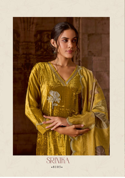 Srinika Sahiba Pure Viscose Velvet Suits Wholesale Price