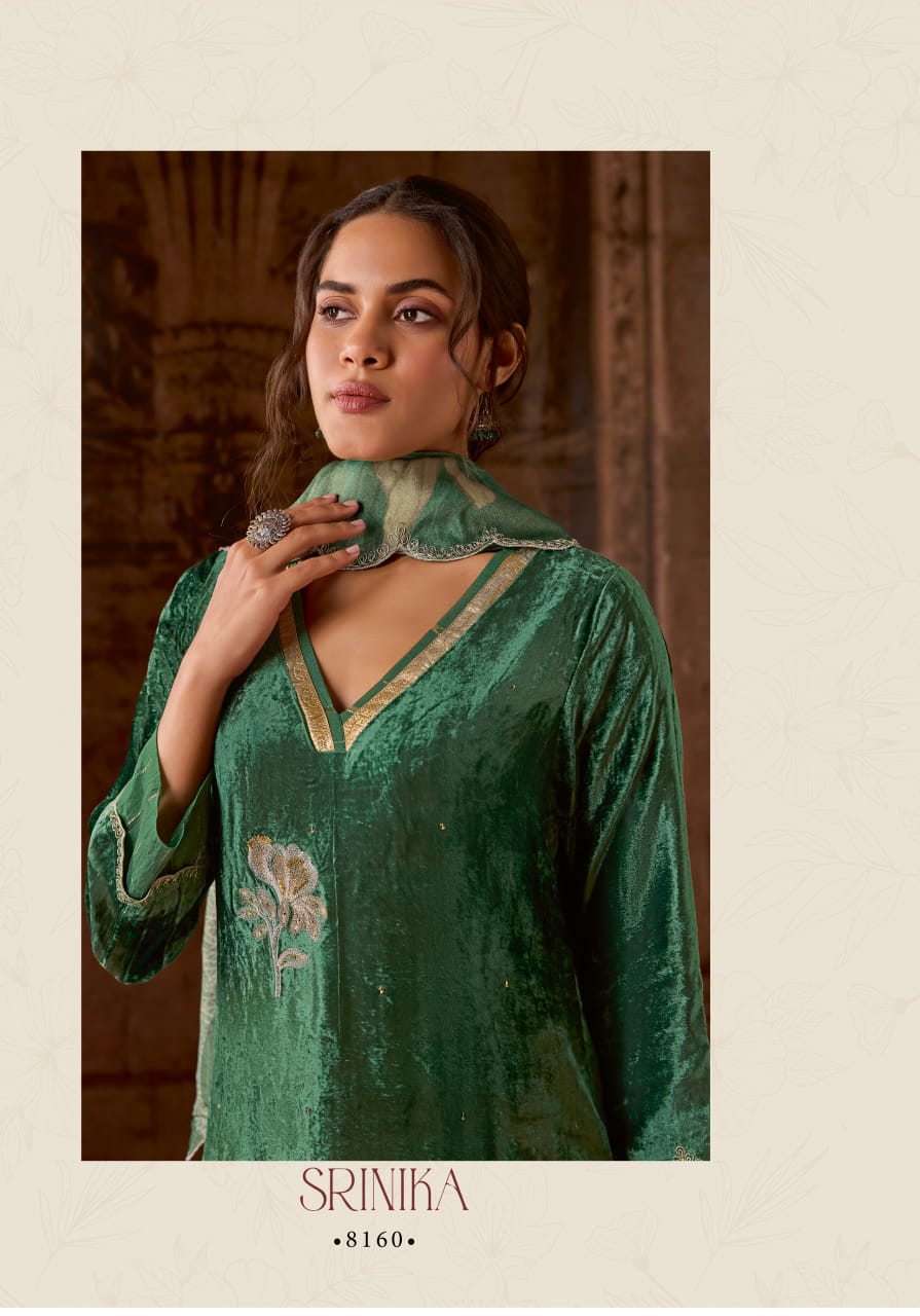 Srinika Sahiba Pure Viscose Velvet Suits Wholesale Price