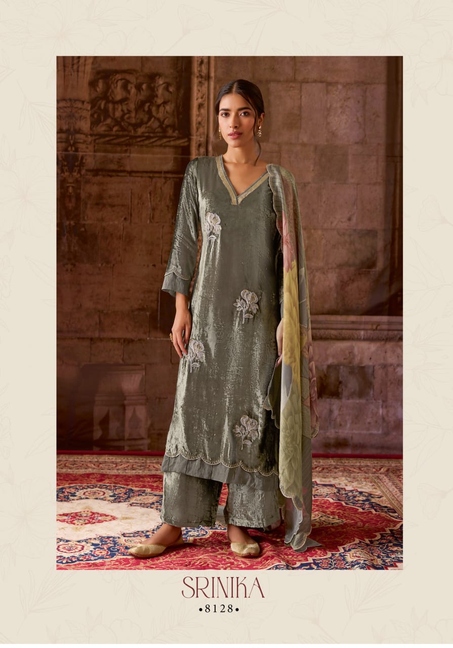 Srinika Sahiba Pure Viscose Velvet Suits Wholesale Price