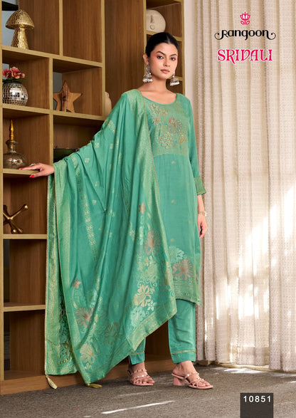 Srivali Rangoon Muslin Jacquard Readymade Pant Style Suits Wholesaler India