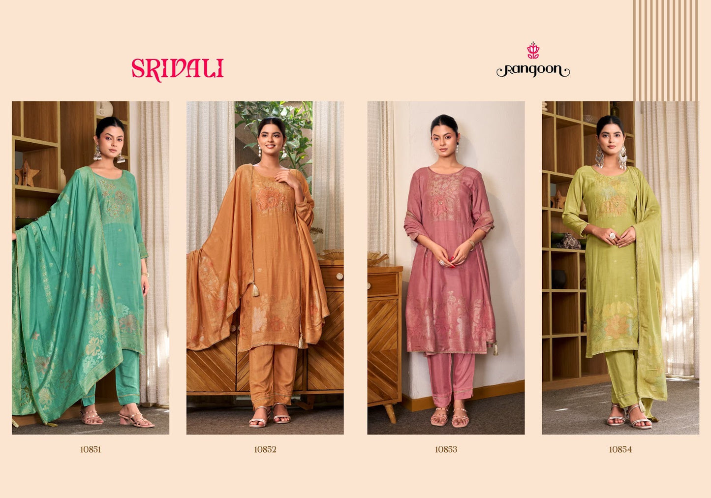 Srivali Rangoon Muslin Jacquard Readymade Pant Style Suits Wholesaler India