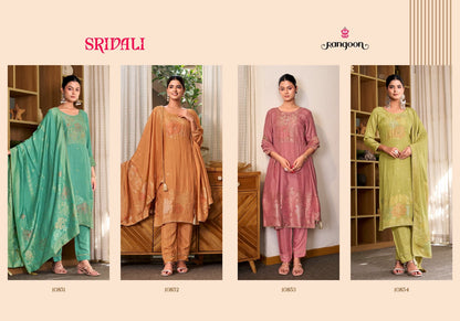 Srivali Rangoon Muslin Jacquard Readymade Pant Style Suits Wholesaler India