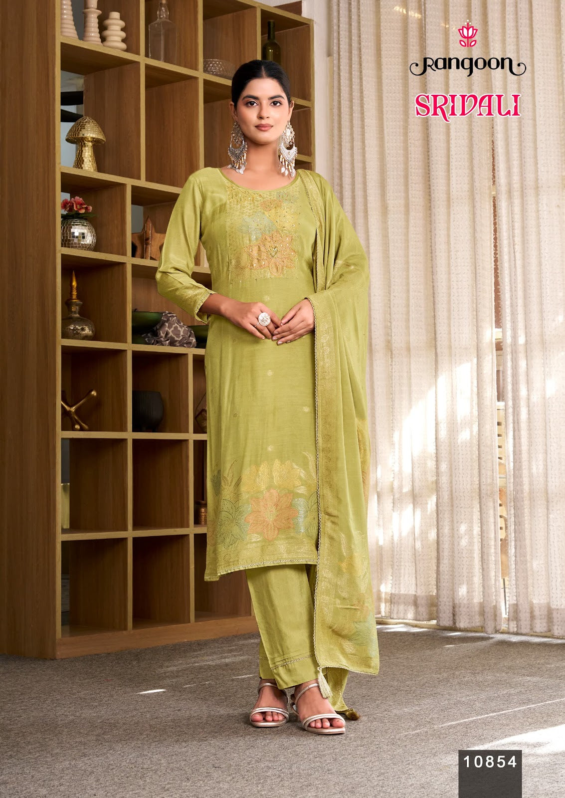 Srivali Rangoon Muslin Jacquard Readymade Pant Style Suits Wholesaler India
