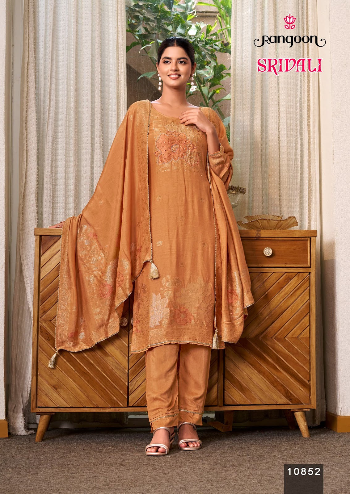 Srivali Rangoon Muslin Jacquard Readymade Pant Style Suits Wholesaler India