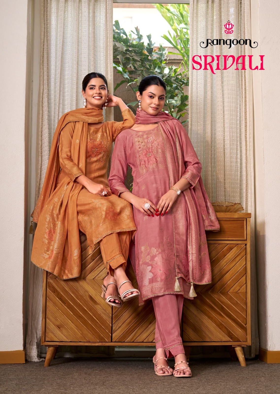 Srivali Rangoon Muslin Jacquard Readymade Pant Style Suits Wholesaler India