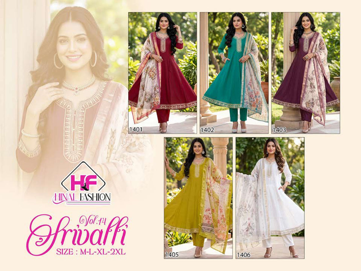 Srivalli Vol 14 Hinal Fashion Roman Silk Readymade Anarkali Suits Manufacturer Ahmedabad