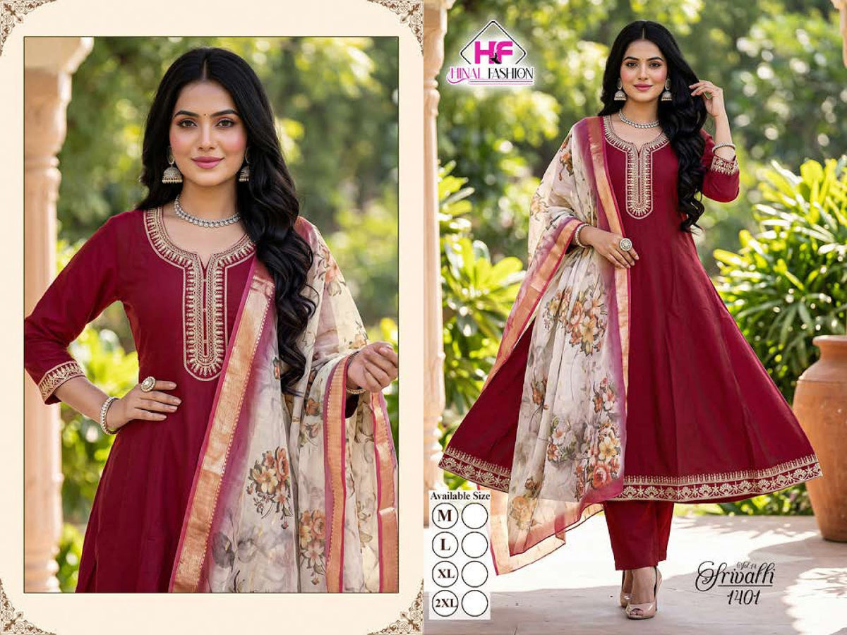 Srivalli Vol 14 Hinal Fashion Roman Silk Readymade Anarkali Suits Manufacturer Ahmedabad