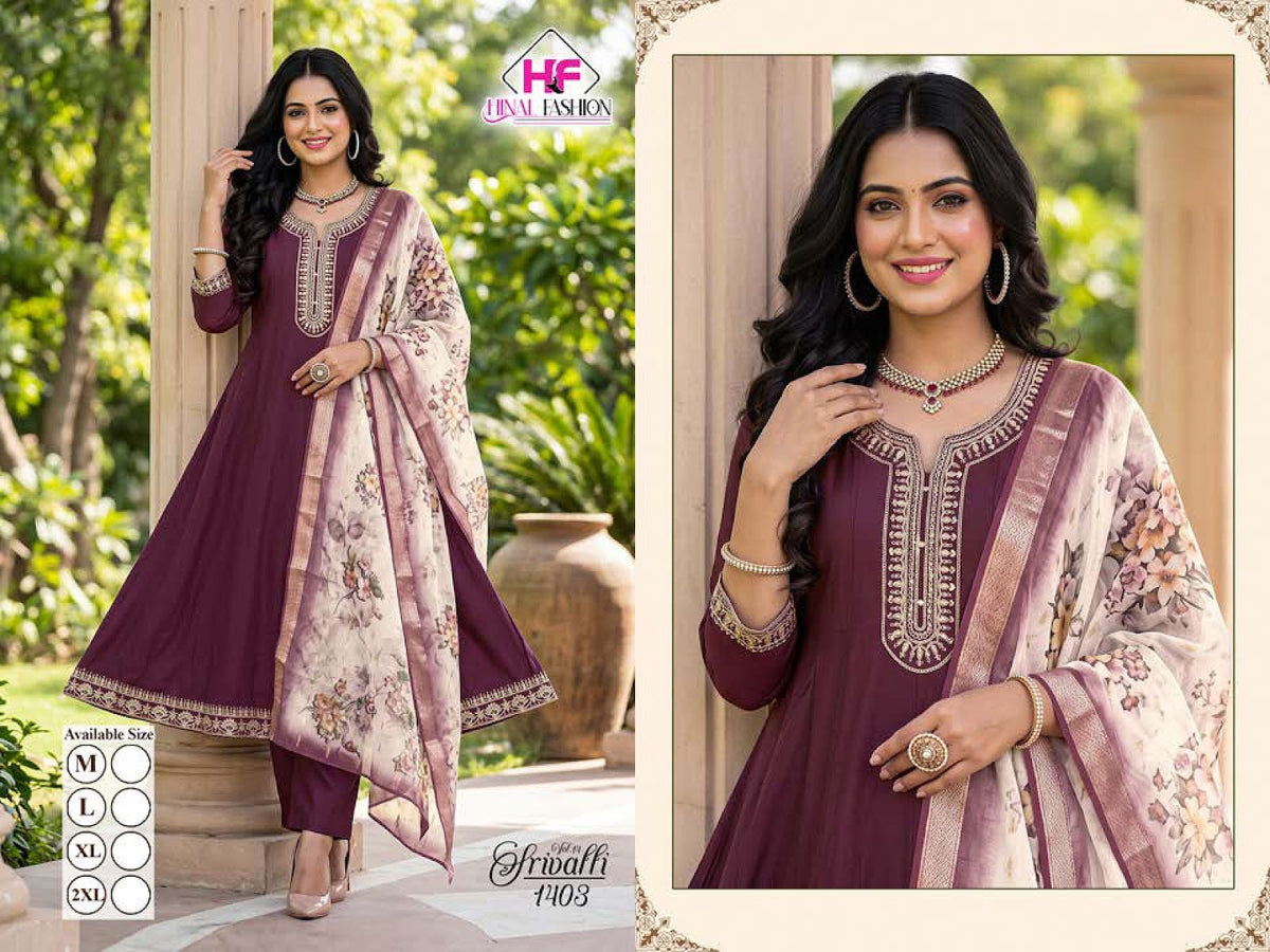 Srivalli Vol 14 Hinal Fashion Roman Silk Readymade Anarkali Suits Manufacturer Ahmedabad