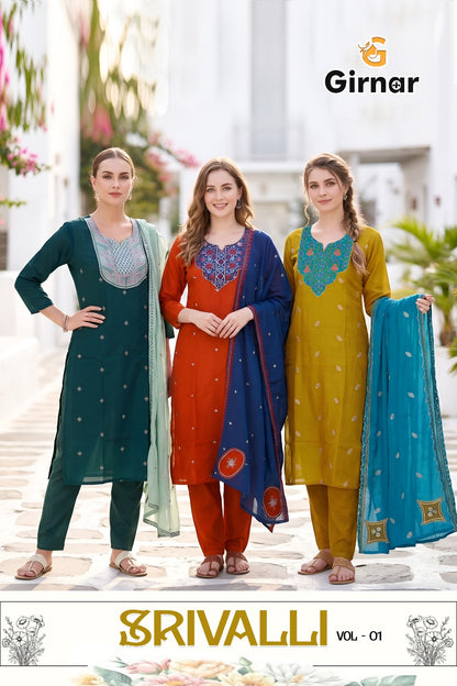 Srivalli Vol 1 Girnar Mal Chanderi Readymade Pant Style Suits Manufacturer Gujarat