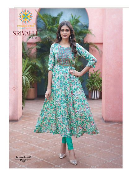 Srivalli Vol 1 Passion Tree Rayon Anarkali Kurtis Exporter India