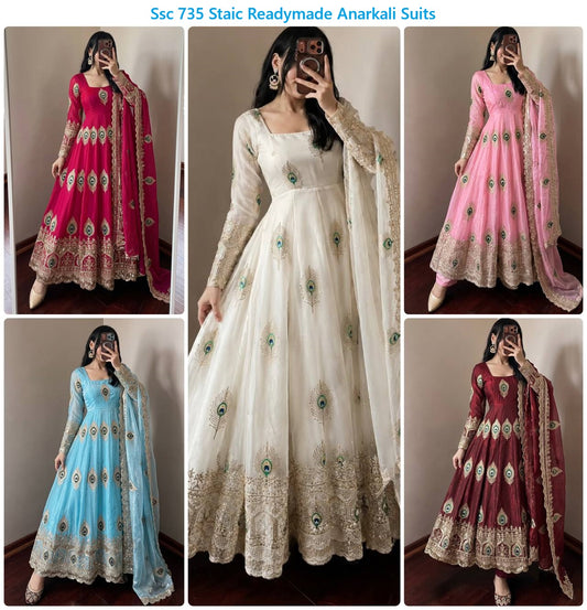 Ssc 735 Staic Silk Readymade Anarkali Suits Wholesale Price