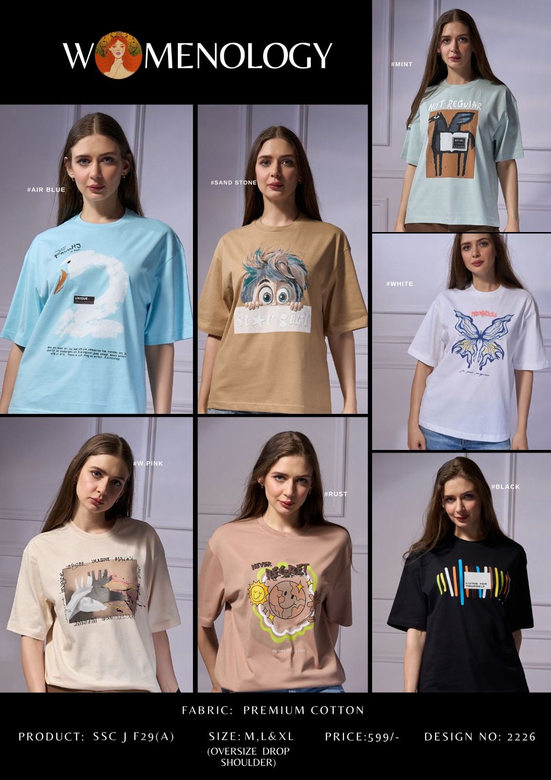 Ssc J F29 A Design 2226 Womenology Premium Cotton Women Oversized Tshirt Wholesale Price