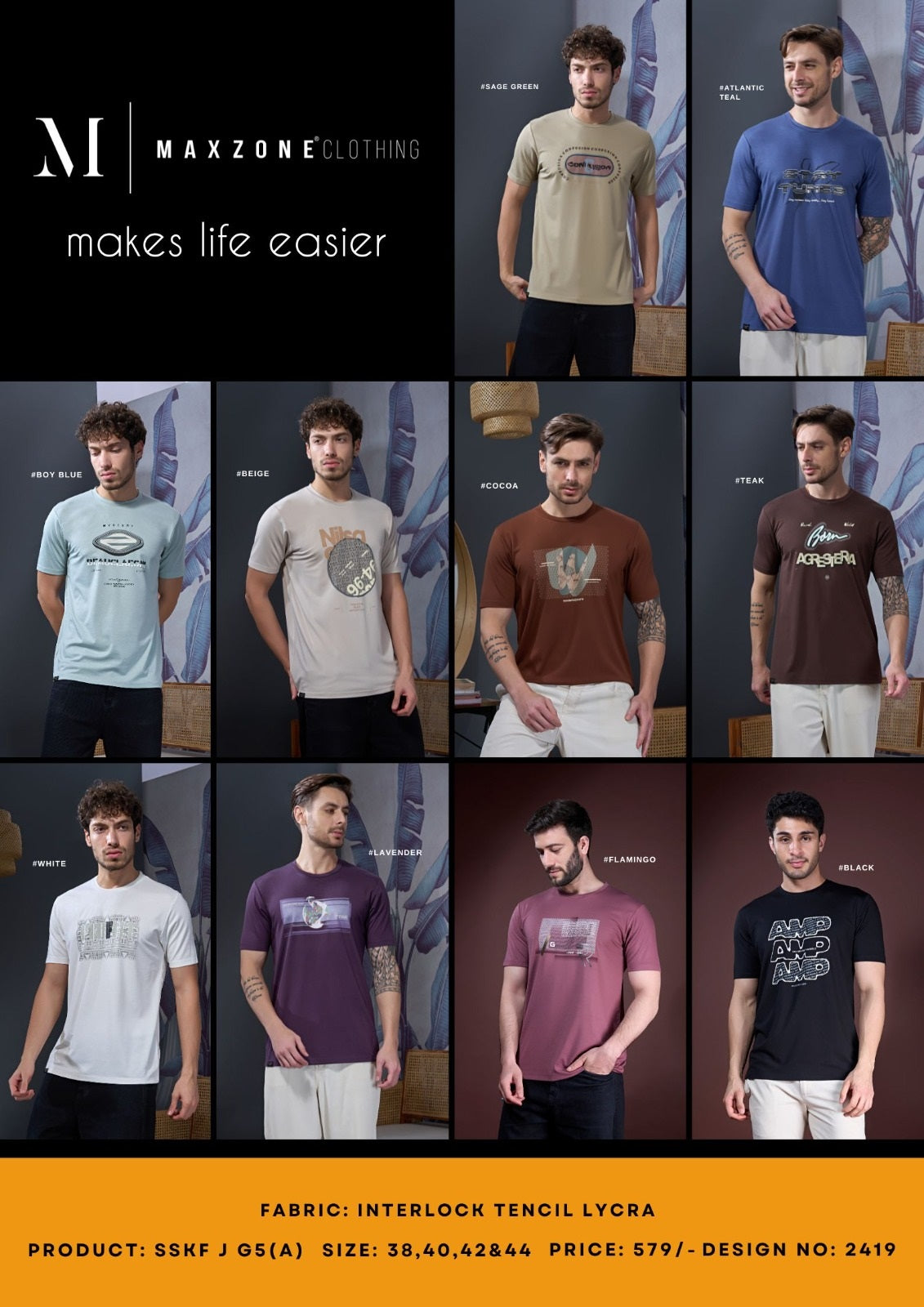 Sskf J G5 A Maxzone Clothing Tencil Lycra Mens Tshirts Wholesaler Ahmedabad