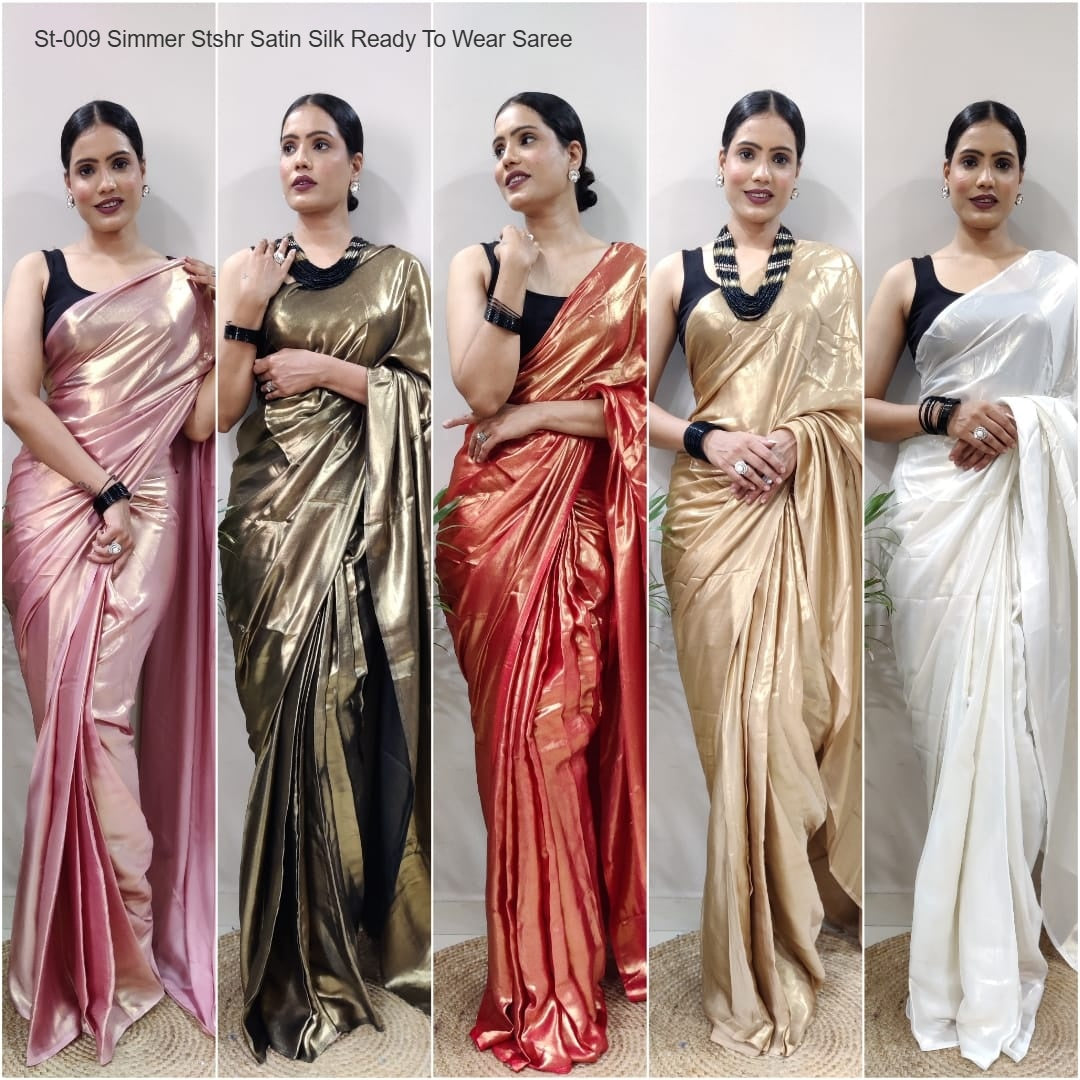 St-009 Simmer Stshr Satin Silk Sarees Wholesaler India