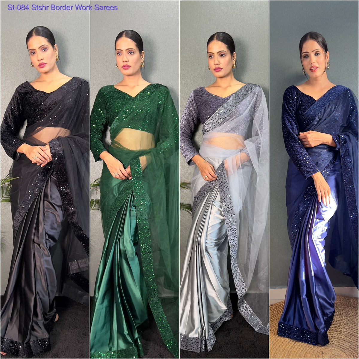St-084 Stshr Satin Silk Sarees Exporter Ahmedabad