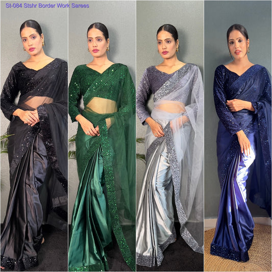 St-084 Stshr Satin Silk Sarees Exporter Ahmedabad