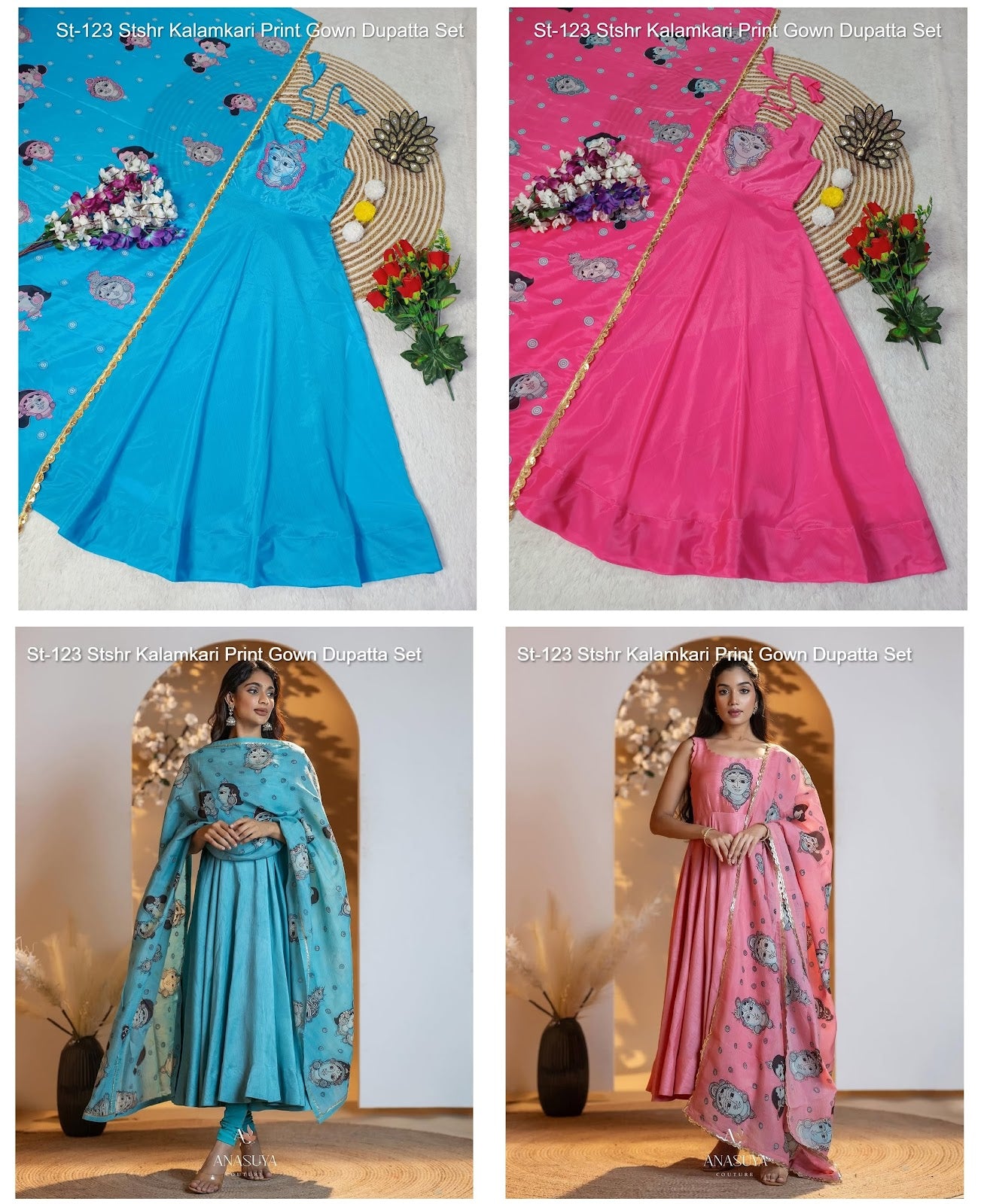St-123 Stshr Chinon Silk Gown Dupatta Set Exporter Gujarat