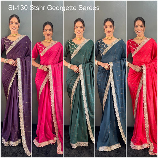 St-130 Stshr Georgette Sarees Wholesaler Gujarat