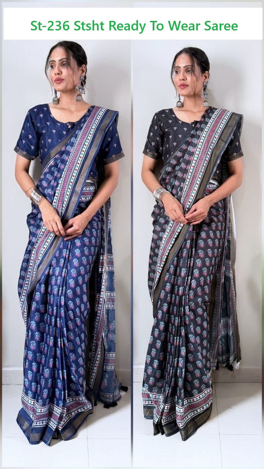 St-236 Stsht Cotton Silk Ready To Wear Saree Wholesale Price