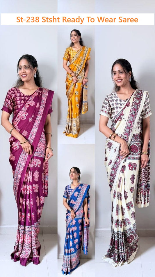 St-238 Stsht Crepe Silk Ready To Wear Saree Manufacturer Ahmedabad