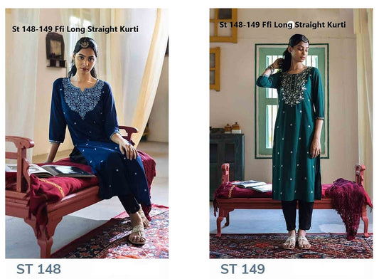 St 148-149 Ffi Georgette Long Straight Kurti Manufacturer Ahmedabad
