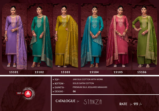 Stanza Triple Aaa Jam Silk Plazzo Style Suits Supplier