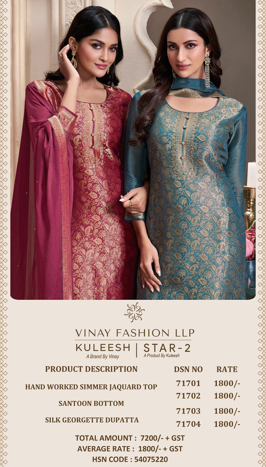 Star 2 Kuleesh Vinay Fashion Llp Simmer Pant Style Suits Manufacturer