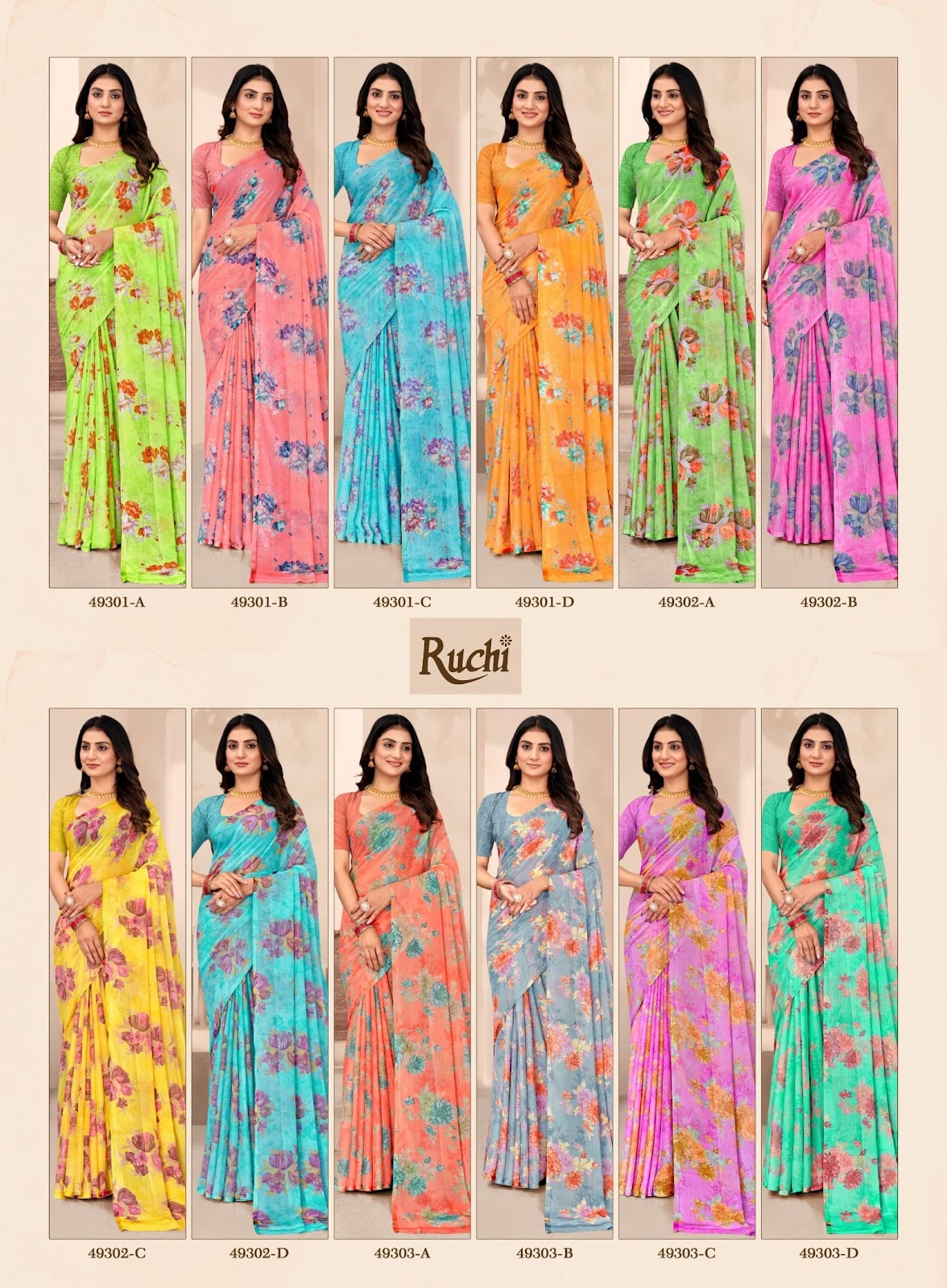Star Chiffon 204 Ruchi Sarees Wholesaler Gujarat