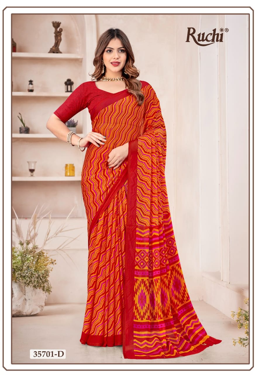Star Chiffon Lehriya Special-35701 Ruchi Sarees Wholesale Price