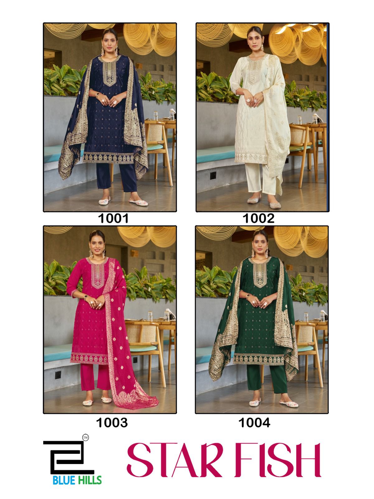 Star Fish Blue Hills Roman Silk Readymade Pant Style Suits Supplier India