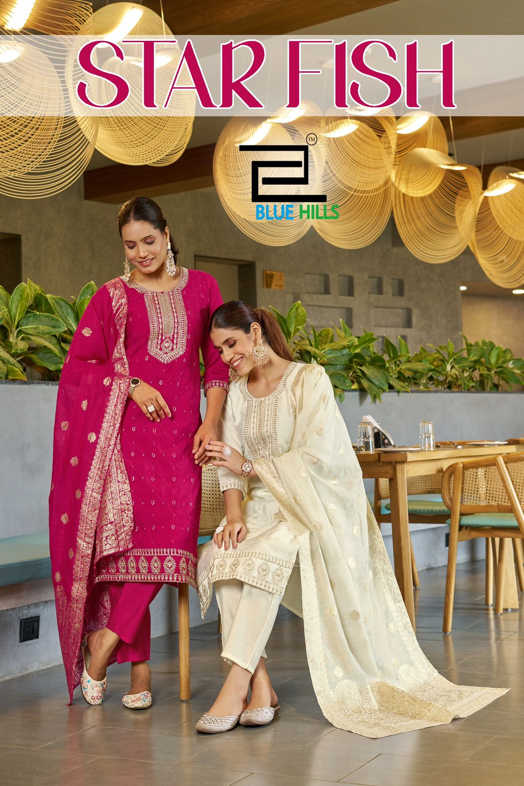 Star Fish Blue Hills Roman Silk Readymade Pant Style Suits Supplier India