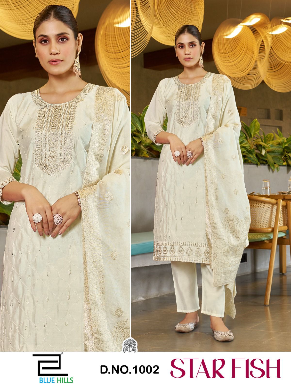 Star Fish Blue Hills Roman Silk Readymade Pant Style Suits Supplier India